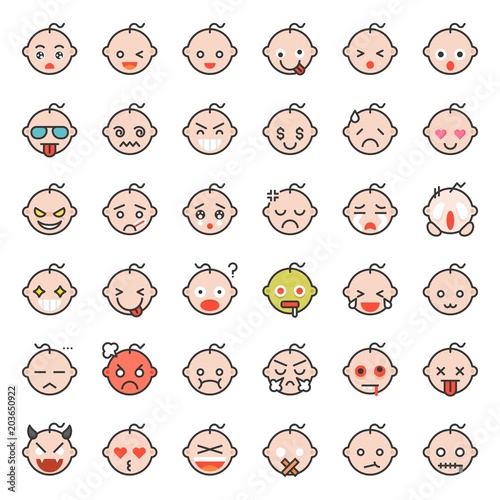 Baby emoticon filled outline icon set 2