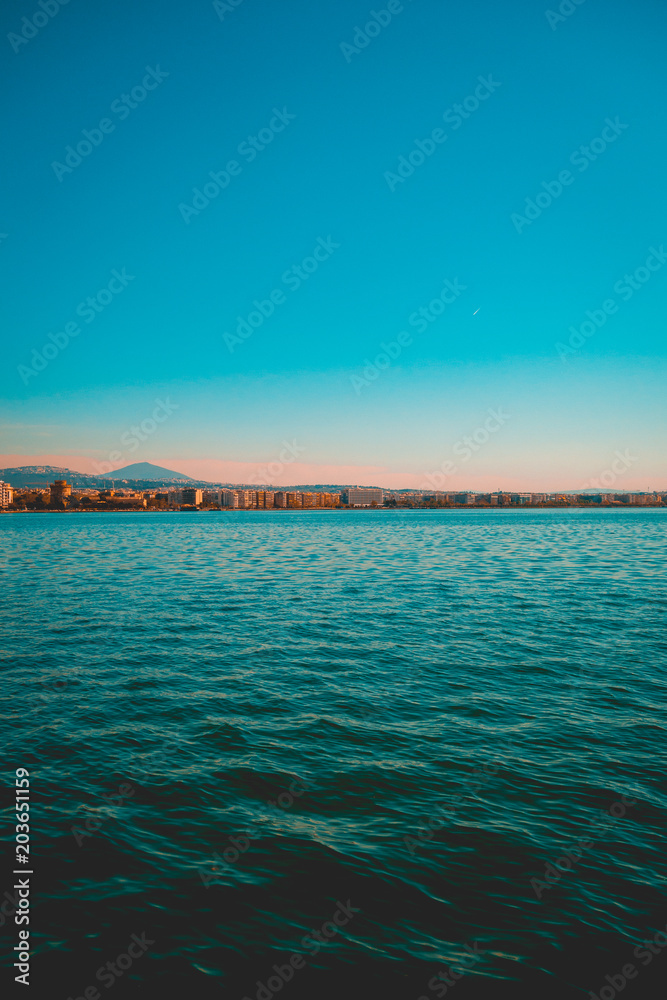 high formated picture of coast at thessaloniki with sea and clean sky