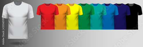 Series of rainbow color v-neck tee shirts photo