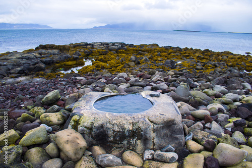 Kvika geothermal foot bath (hot spring) in Seltjarnarnes near Reykjavik, Iceland.