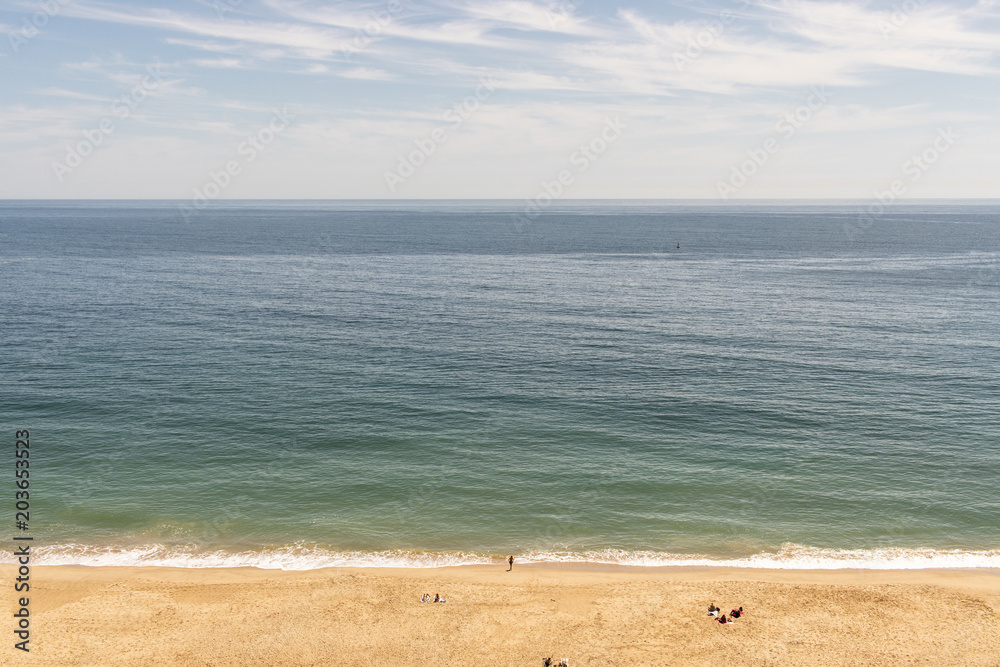 High angle beach view in Sesimbra, Portugal