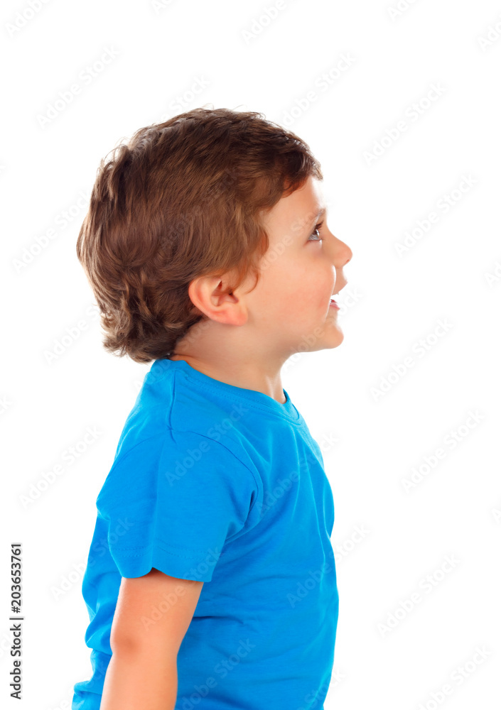 Pensive small child looking up Pensive small child looking up