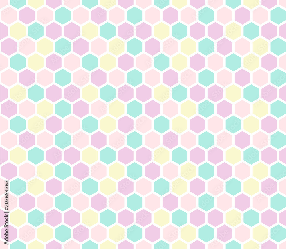 Hexagon seamless pattern in pastel colors. Vector backdrop. Good for print.