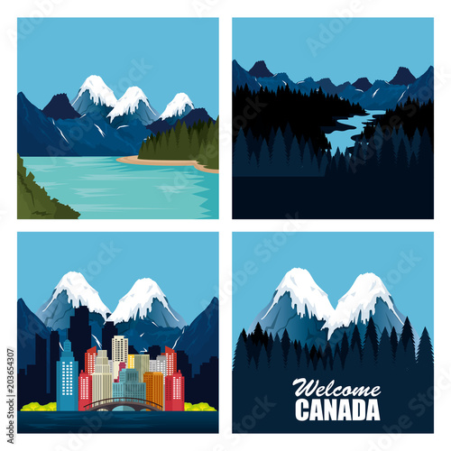 canadian landscape scene and cityscape vector illustration design