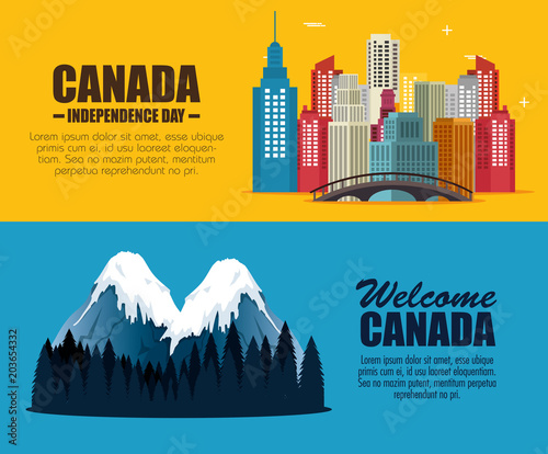 canadian landscape scene and cityscape vector illustration design