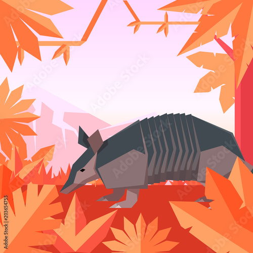 Flat geometric jungle background with Armadillo