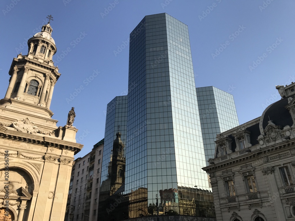 Glass buildings and architecture in Santiago, Chile