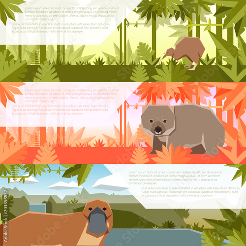 Set of flat banners with australian animals