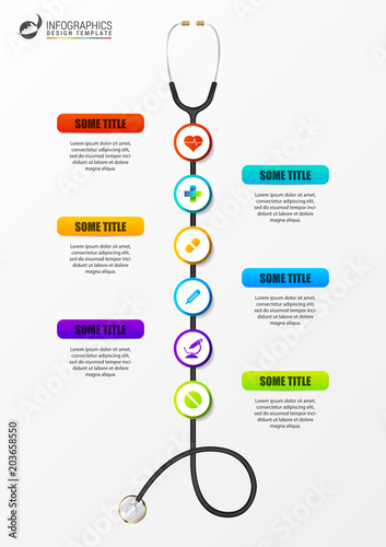 Medical and Health. Infographic design template with stethoscope