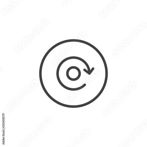 Replay button outline icon. linear style sign for mobile concept and web design. Spinning disk line vector icon. Symbol, logo illustration. Pixel perfect vector graphics