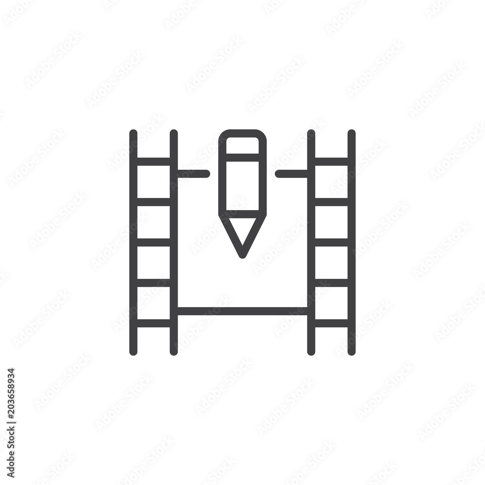 Movie tape and pen outline icon. linear style sign for mobile concept and web design. Edit film video simple line vector icon. Symbol, logo illustration. Pixel perfect vector graphics Movie tape and pen outline icon. linear style sign for mobile concept and web design. Edit film video simple line vector icon. Symbol, logo illustration. Pixel perfect vector graphics