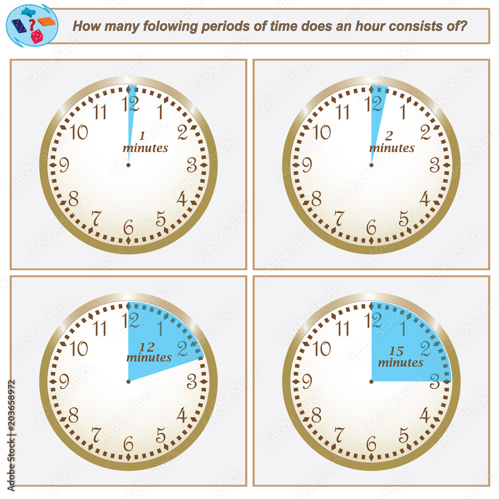 Naklejka premium Logical task. How many folowing periods of time does an hour consists of