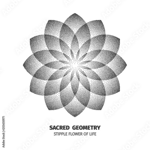 Abstract dot symbol sacred geometry phyllotaxis. Isolated halftone symbol. Opposite spirals vector illustration EPS 10