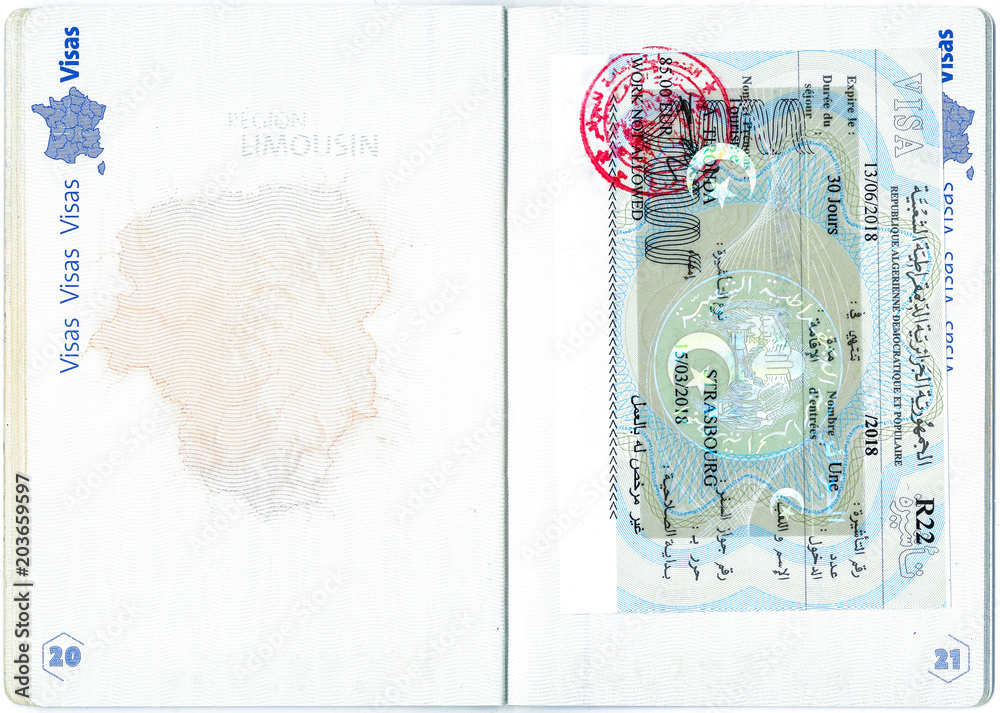 Visa of Algeria in a French passport Stock Photo | Adobe Stock