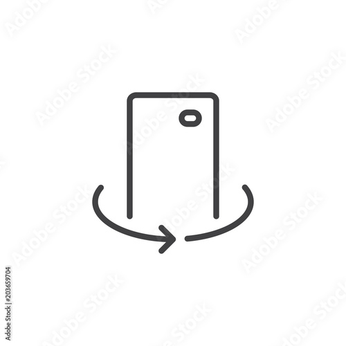 Mobile camera rotate outline icon. linear style sign for mobile concept and web design. Cell Phone 360 degrees simple line vector icon. Symbol, logo illustration. Pixel perfect vector graphics
