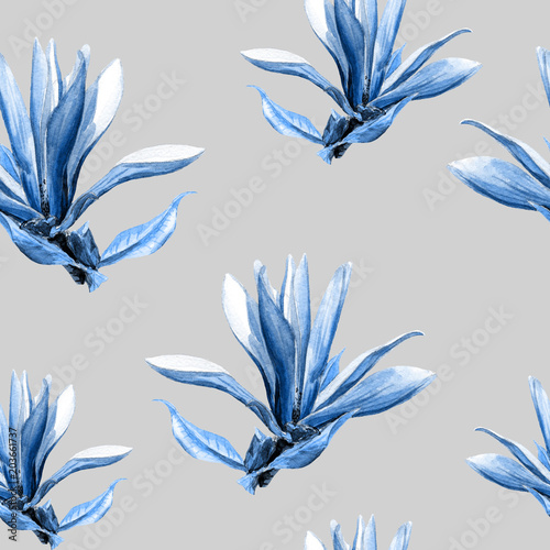 Seamless pattern of Magnolia flowers painted in watercolor.