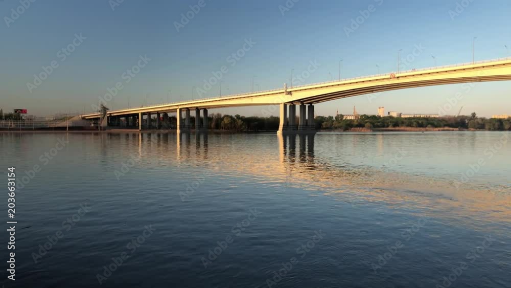 Voroshilovsky Bridge across the Don River in Rostov-on-Don, Russia on sunrise Voroshilovsky Bridge across the Don River in Rostov-on-Don, Russia on sunrise