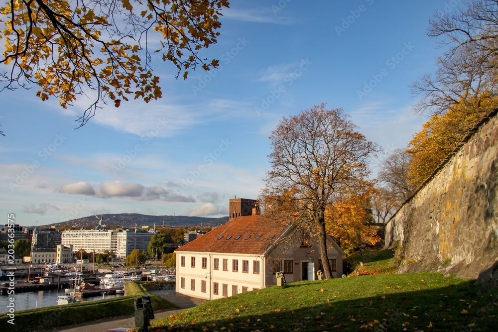 Autumn on the Akershus fortress Oslo Norway	