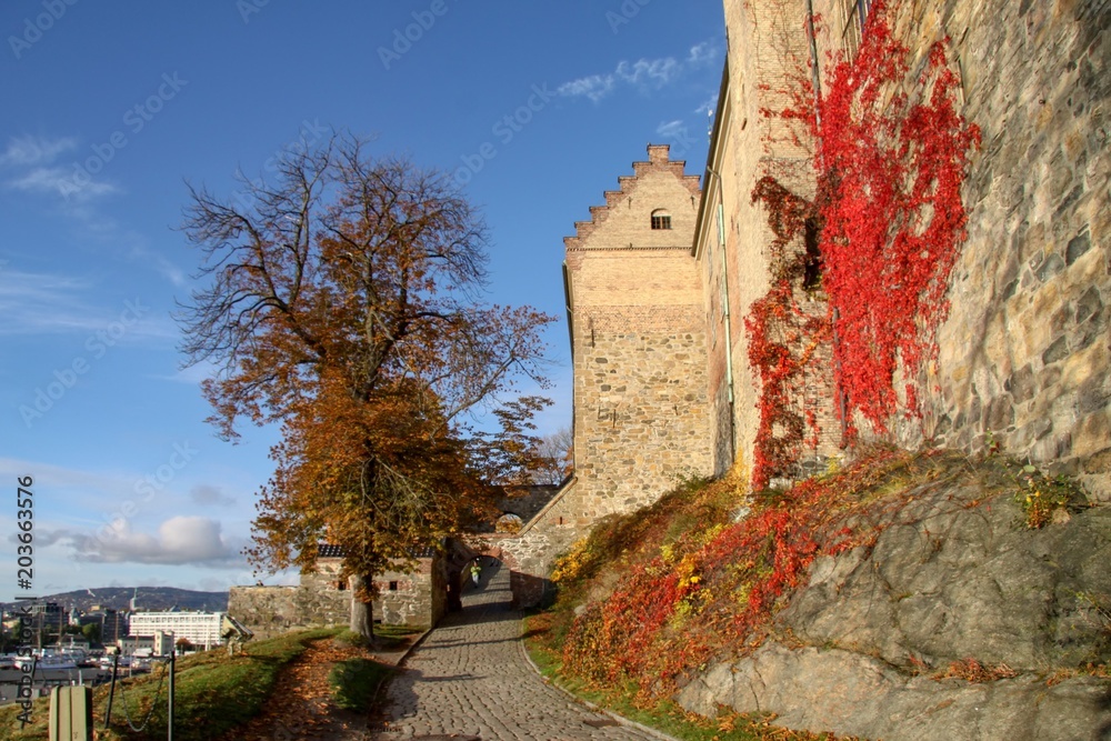 Autumn on the Akershus fortress Oslo Norway