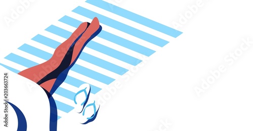 Young woman lying on a towel on tropical beach, Vector illustration