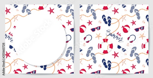 Cute summer nautical backgrounds.  Vector illustration