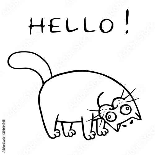 Cat rejoices that you are back and greet. Vector illustration