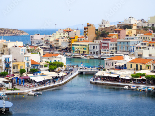 Agios Nikolaos  Crete island  Greece the Voulismeni lake  a picturesque town in the eastern part of the island Crete with colorful buildings  Lasithi