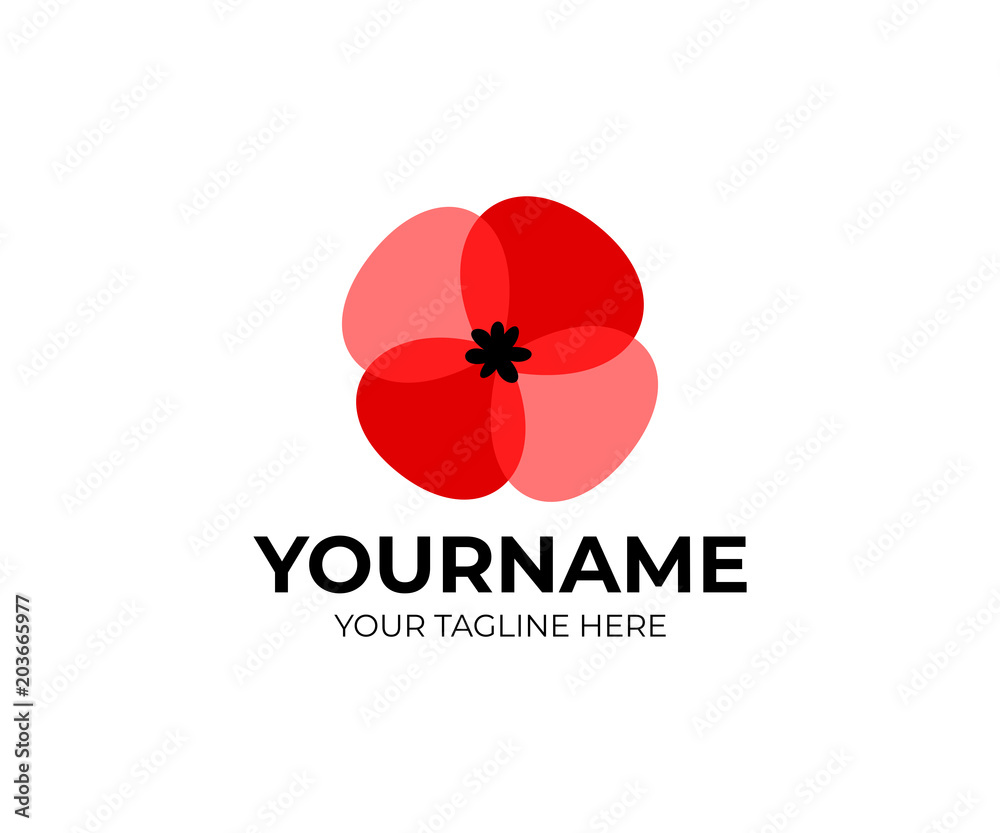 Poppies flower and plant, red color, style overlap and overlay, logo template. Red poppy and flora, vector design. Nature illustration <span>plik: #203665977 | autor: Bohdan Tsyhanov</span>