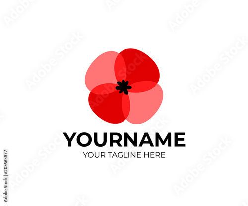 Fototapeta Naklejka Na Ścianę i Meble -  Poppies flower and plant, red color, style overlap and overlay, logo template. Red poppy and flora, vector design. Nature illustration