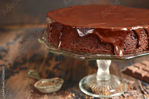 Chocolate cake (brownie),rustic style. photo