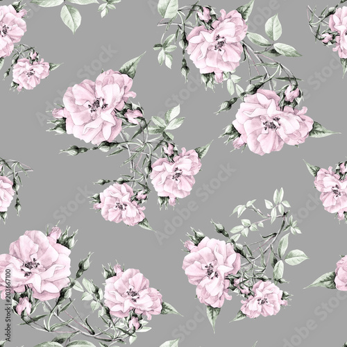 Seamless pattern of roses painted in watercolor.