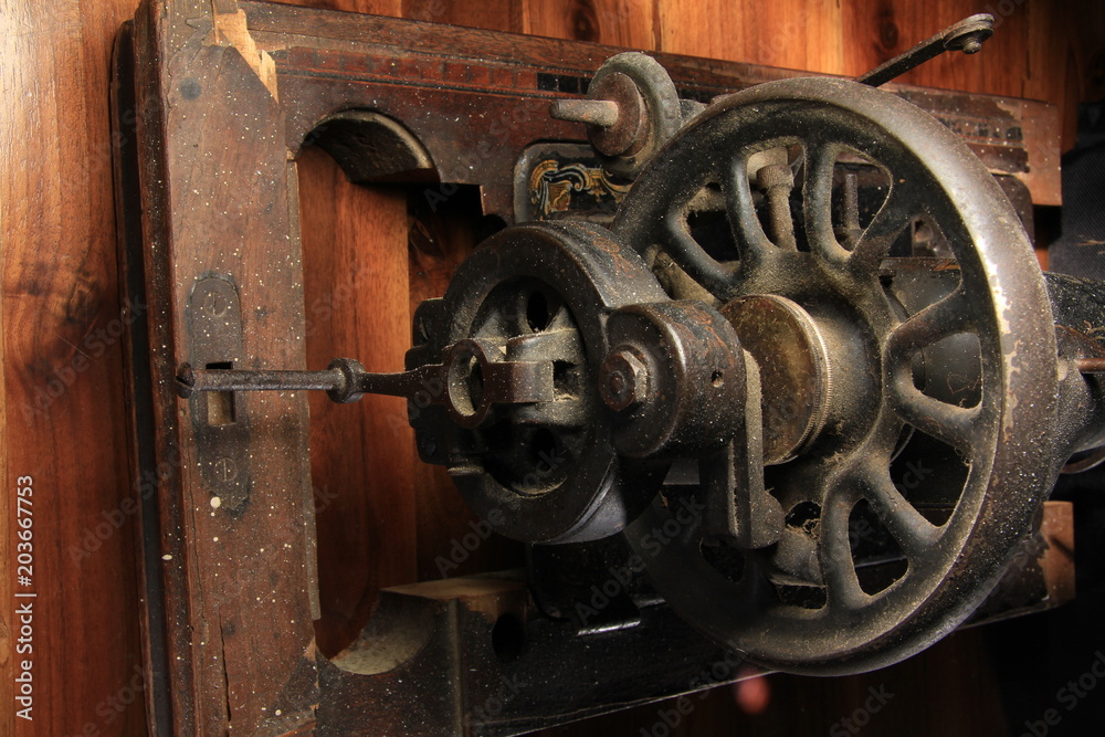 Old sewing machine closeup