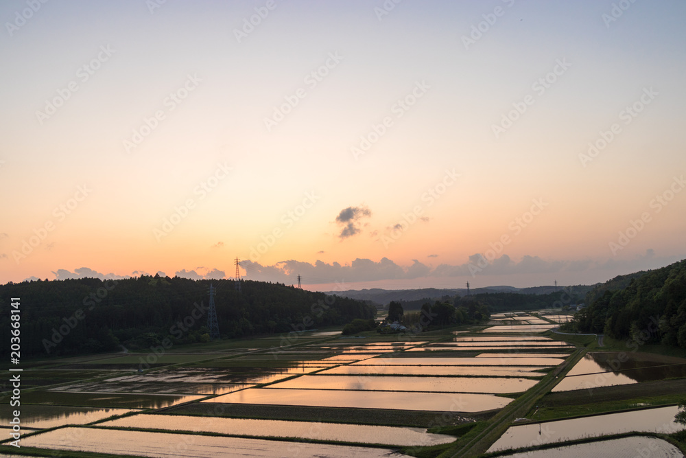 Countryside scenery in evening of Ichihara city, Chiba prefecture, Japan