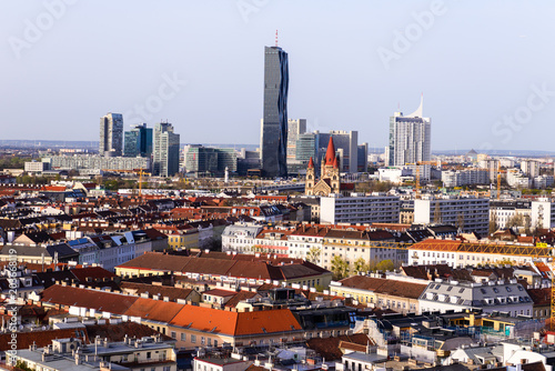 View over Vienna with skyline of Donau - Danube city centre in background