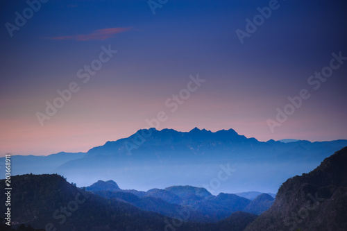 night sky wih beautiful view of mountain range scenery in the early morning dawn. ,chiang mai in thailand