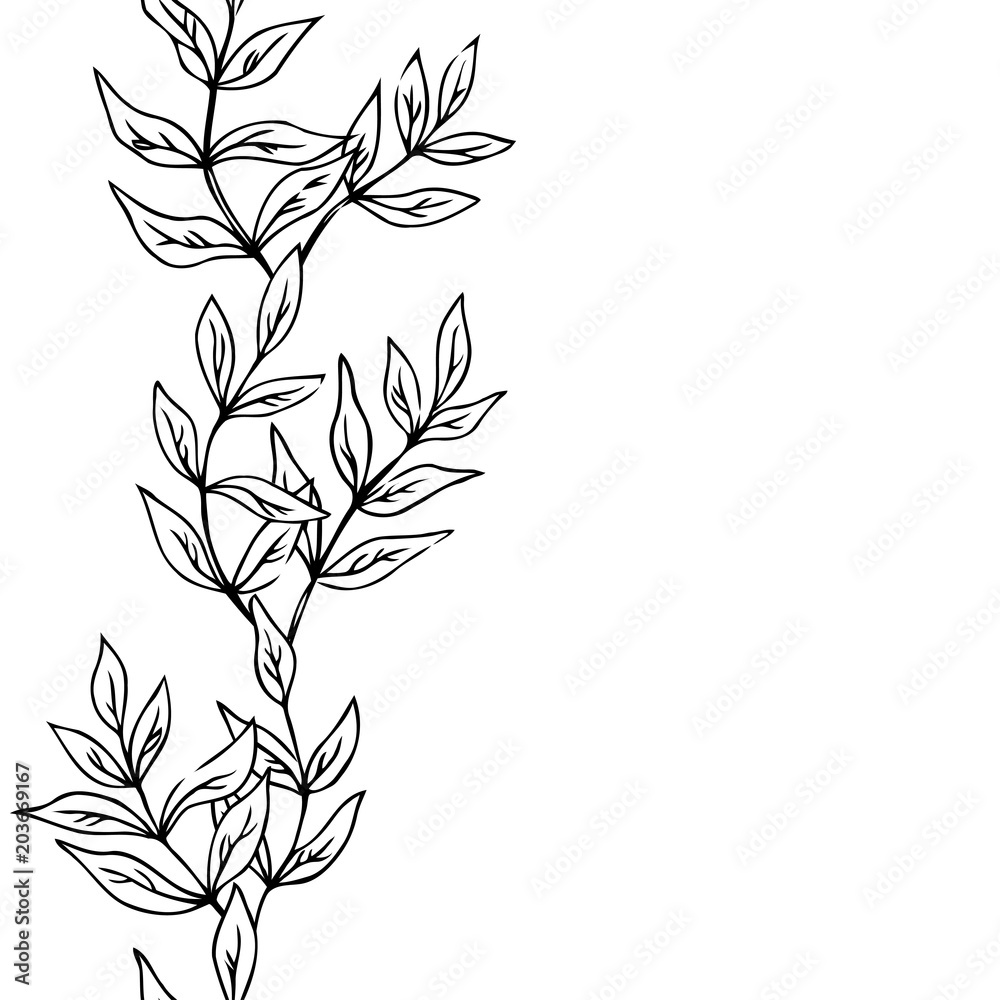 vector contour  leaf  coloring book pattern seamless vertical repeating 