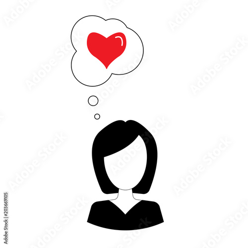 a woman think and dream of love. vector