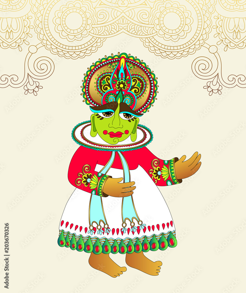 original drawing of traditional indian kathakali dancer