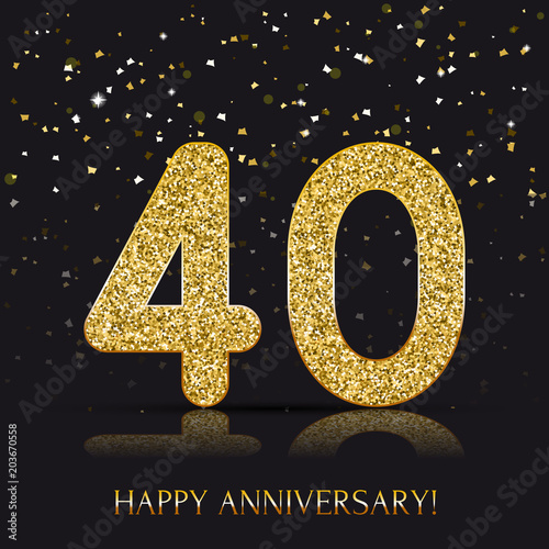 40 years Happy anniversary banner with gold elements. Vector illustration.