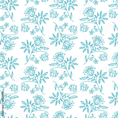 Floral seamless pattern with branches and leaves. Vector illustration.