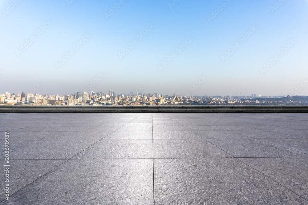 city skyline with marble floor 