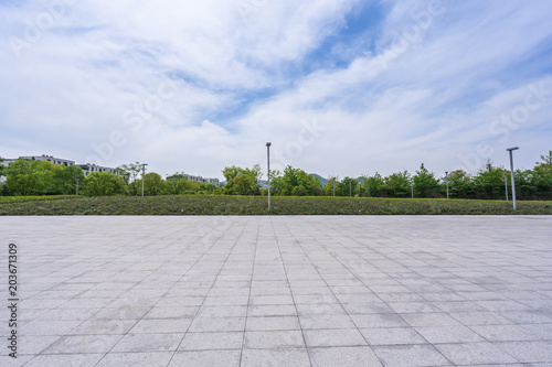 city skyline with marble floor 