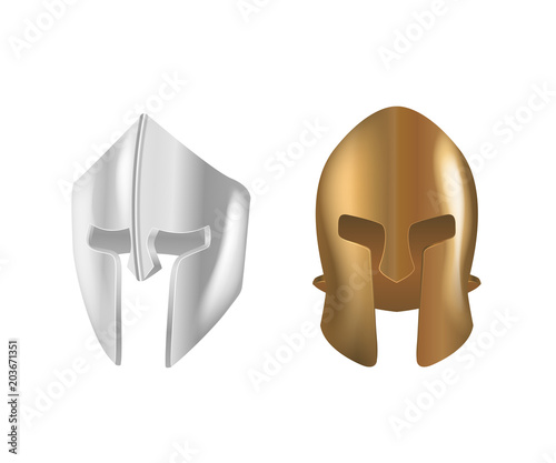 Realistic Spartan Ancient Greek bronze and silver protective headgear.