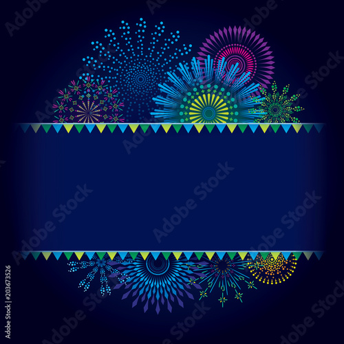 Vector illustration of colorful fireworks background with free space for text.