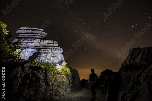 Starry sky background at night in El Torcal de Antequera natural park