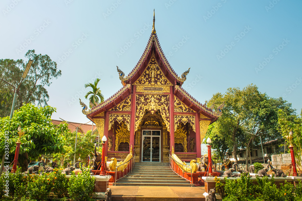 CHIANG MAI , THAILAND - 19 FEBUARY 2018 : beautiful temple of Wat Chedi Ngam at VIANG Sub District, FANG District, CHIANG MAI Province in THAILAND