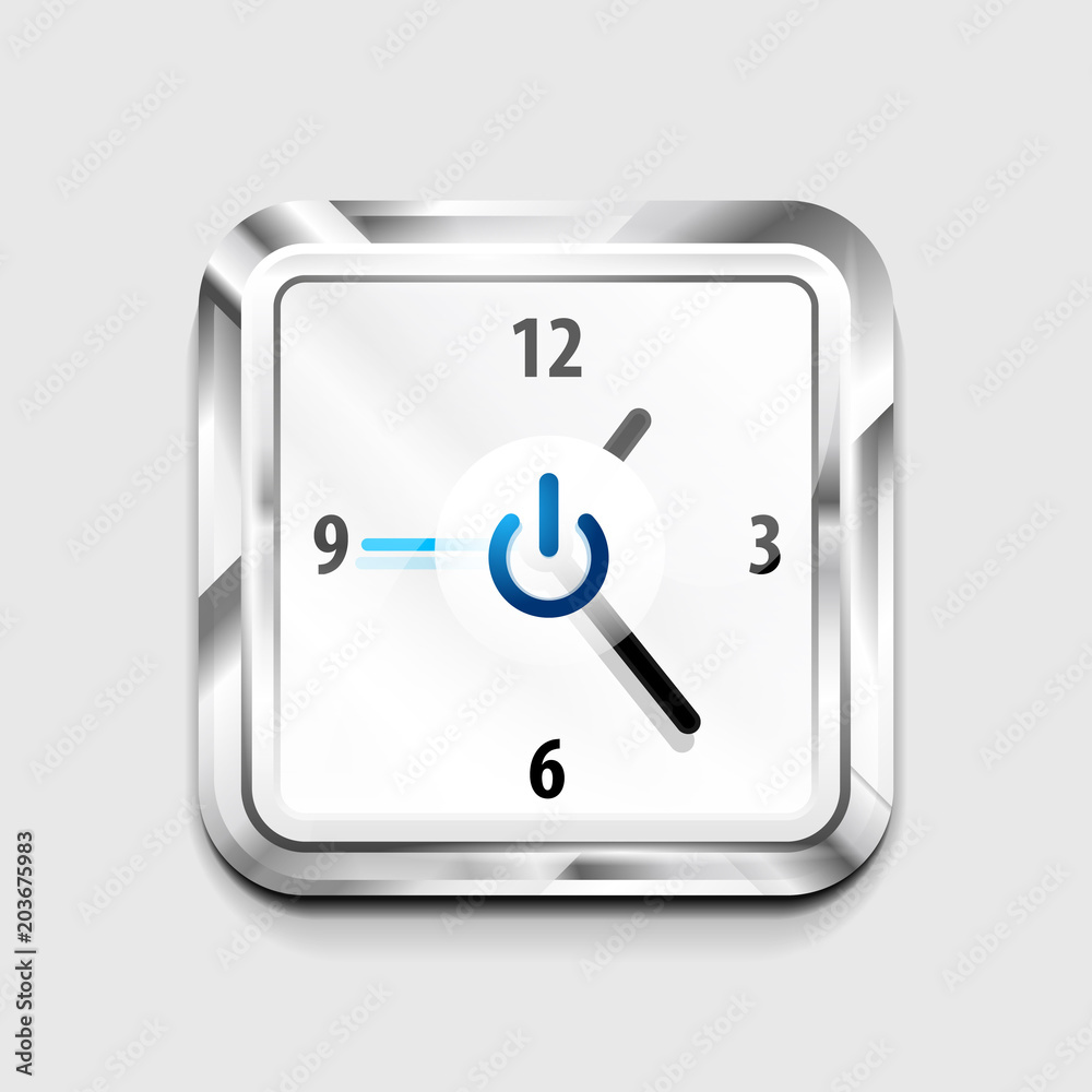 Power button technology logo, digital art techno concept, on off icon and time clock design Power button technology logo, digital art techno concept, on off icon and time clock design