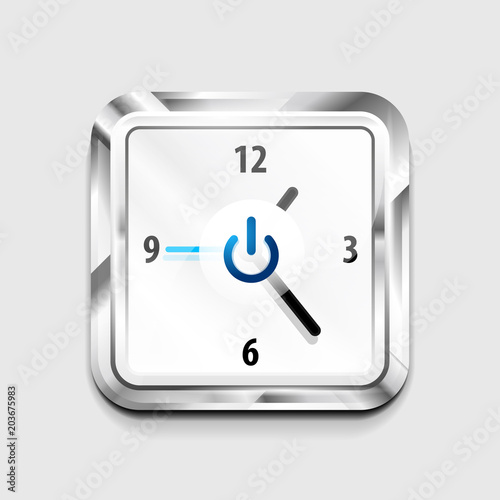 Power button technology logo, digital art techno concept, on off icon and time clock design