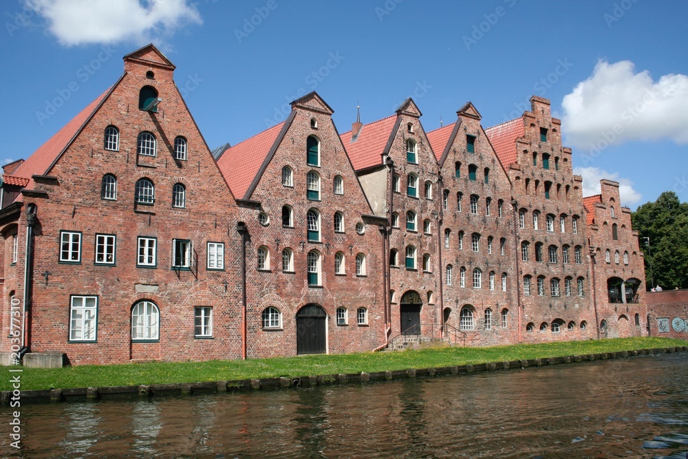 A view of the Salzspeicher near the rive Trave in the city of Lubeck, Germany