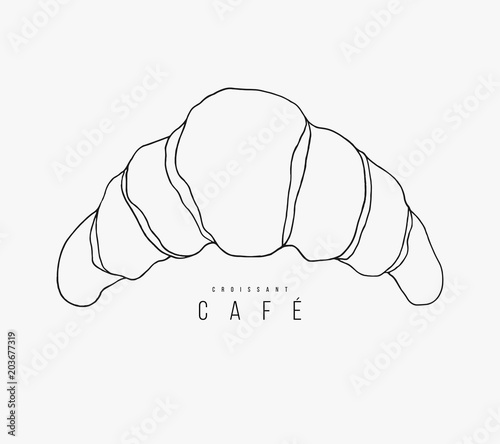 Hand drawn croissant. Contour vector illustration. Cafe logo design
